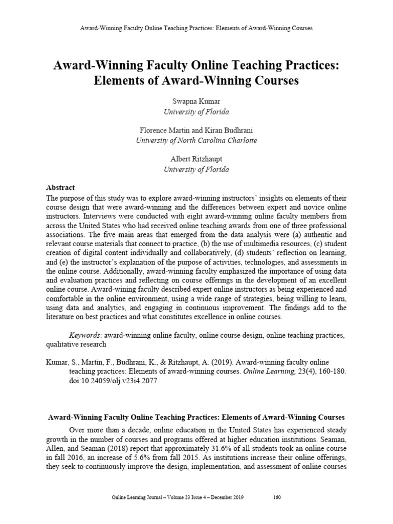 Award-Winning Online Teaching Insights | PDF | Educational Technology ...