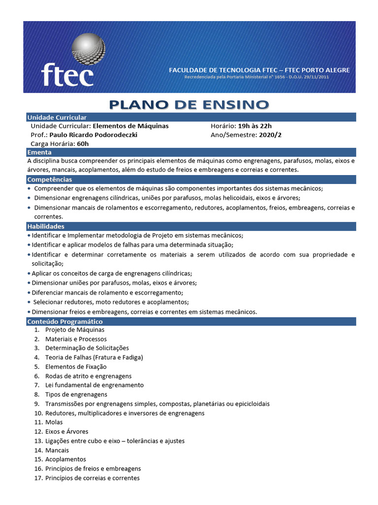 Elementos de Máquinas - FTEC | PDF | Moodle | Engrenagem