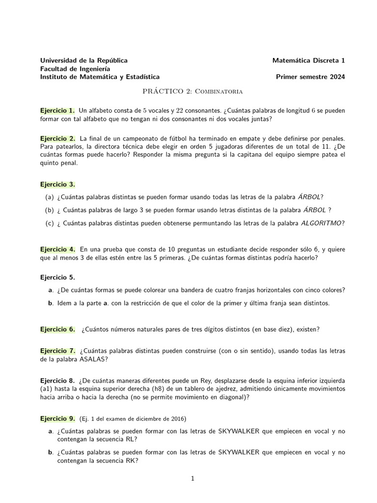 Ejercicios de Combinatoria y Permutaciones | PDF