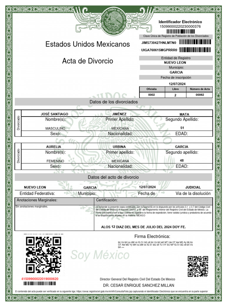 Acta de Divorcio en M&eacute;xico 2024 | PDF | M&eacute;xico | Autenticaci&oacute;n