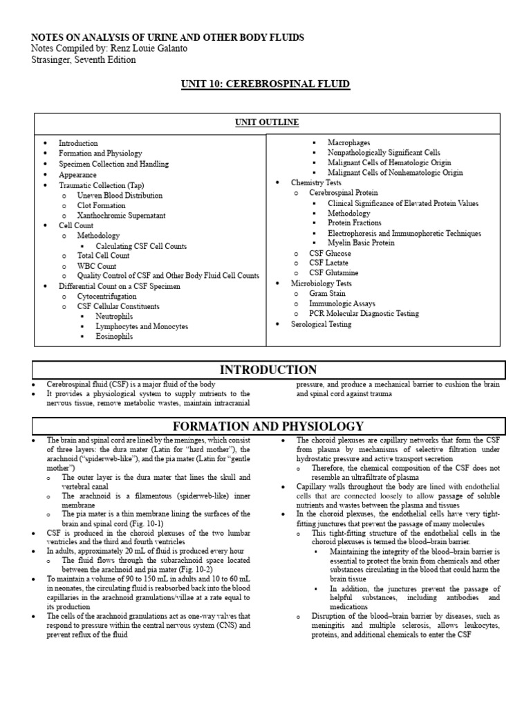 Cerebrospinal Fluid Analysis Guide | PDF | Cerebrospinal Fluid | White ...