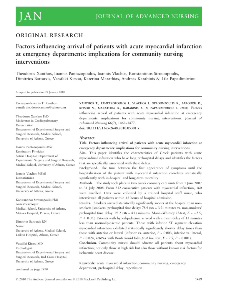 Factors Influencing Arrival of Patients | PDF | Myocardial Infarction ...
