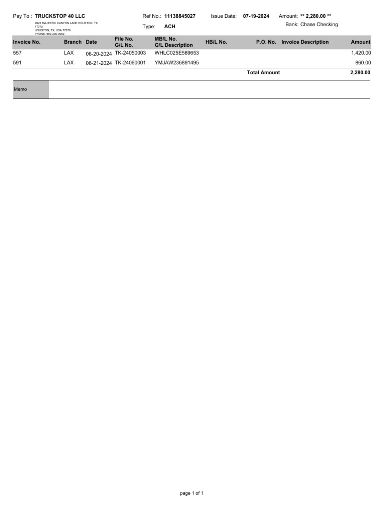 TRUCKSTOP 40 LLC - 07-19-2024 - Payment Check Rider | PDF