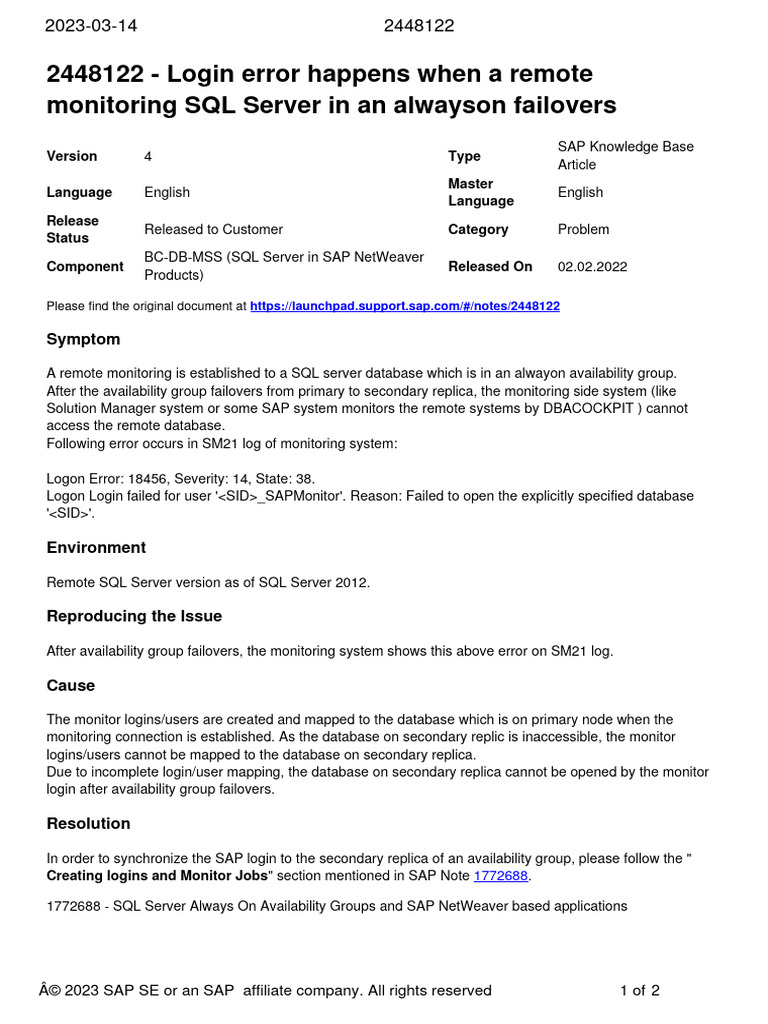 Login Error Happens When A Remote Monitoring SQL Server in An Alwayson ...