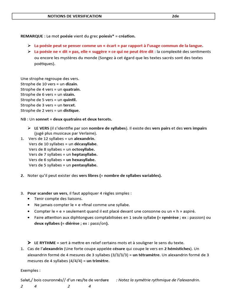 Notions de Versification en Poésie | PDF | Rime dans la poésie | Poésie