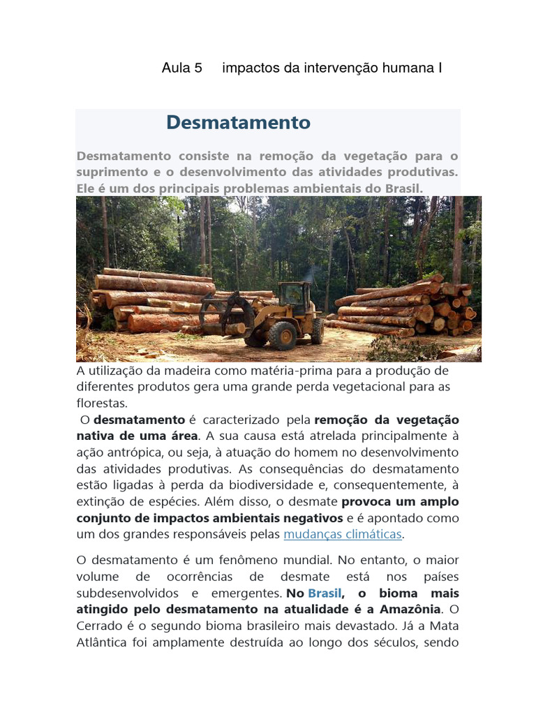 Aula 5 Impactos Da Intervenção Humana I | PDF | Desmatamento ...