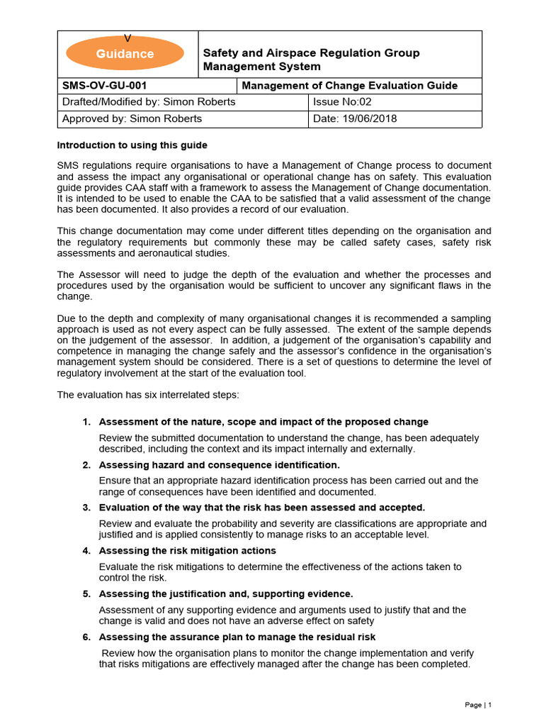 Management of Change Evaluation Guide | PDF | Risk | Evaluation