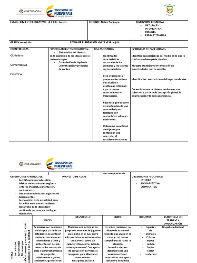 FORMATO PLANEACIÓN julio | Descargar gratis PDF | Aprendizaje ...