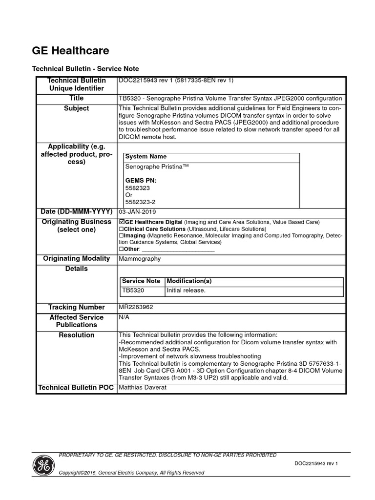 TB5320 Senographe Pristina Volume Transfer Syntax JPEG2000 ...