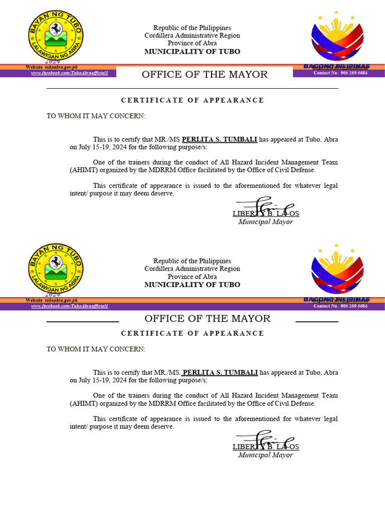 Certificate of Appearance PDF Certificate of Appearance PDF