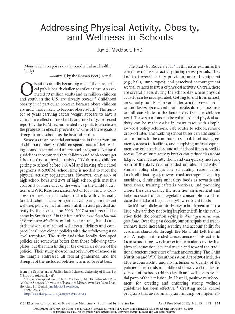 Addressing Physical Activity, Obesity and Wellness in Schools | PDF ...