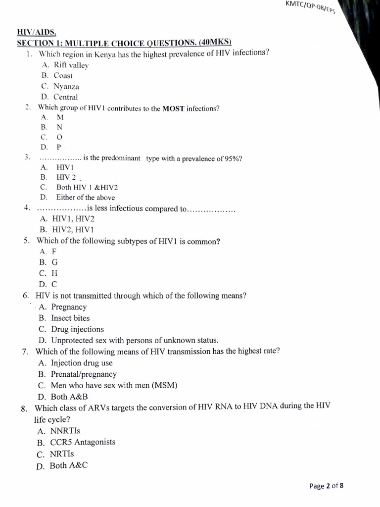HIV/AIDS Knowledge Assessment Questions | PDF | Management Of Hiv/Aids ...