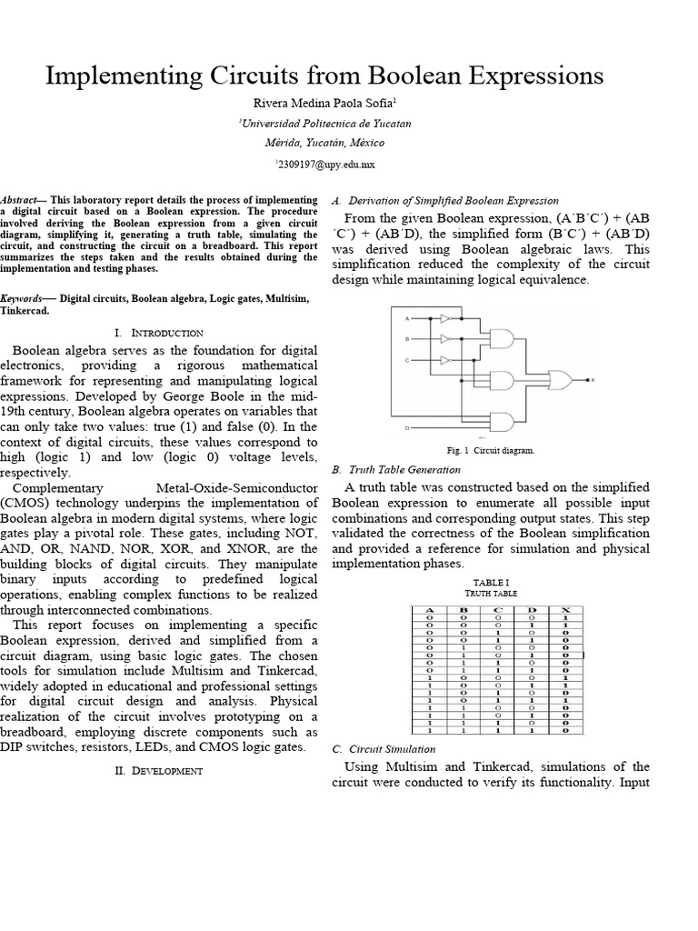 Practice 1 - Implementing Circuits From Boolean Expressions | PDF ...