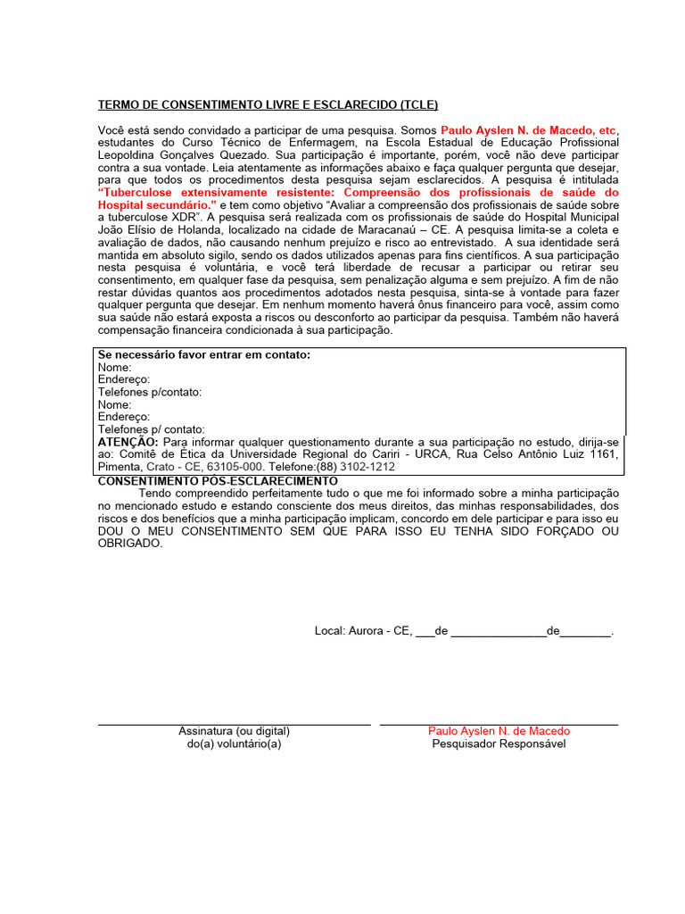 Termo de Consentimento Livre e Esclarecido | PDF