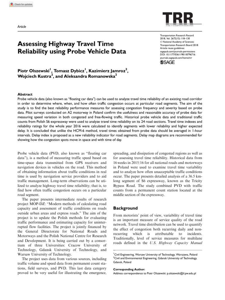 Assessing Highway Travel Time Reliabilit | PDF | Traffic Congestion ...
