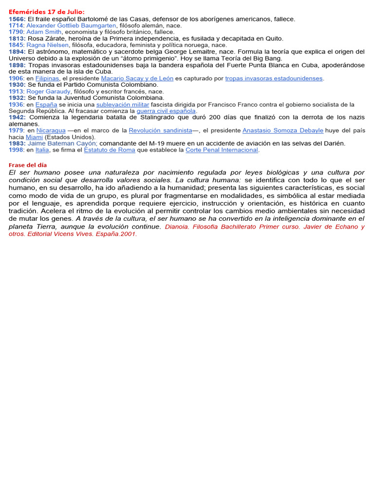 Efemérides del 17 de Julio | PDF | España | Cuba