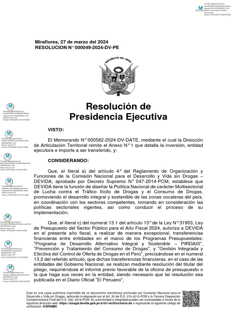 Resolución N°049-2024-DV-PE | PDF | Presupuesto | Presupuesto del gobierno