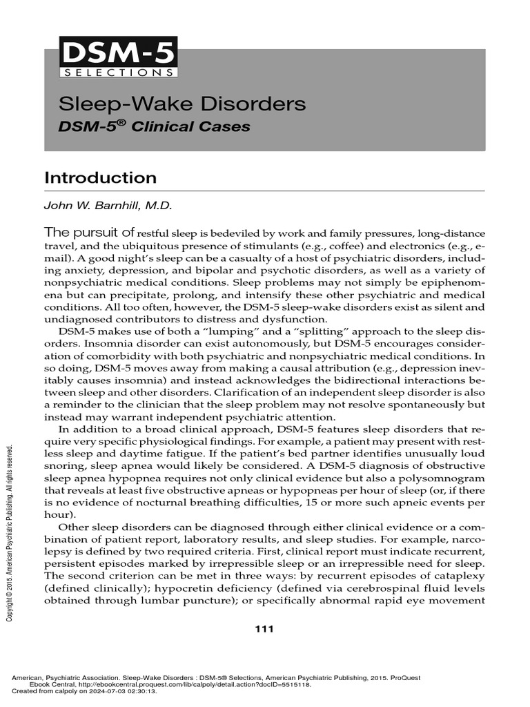 DSM 5 Clinical Cases Sleep Wake Disorders PDF Mental Disorder
