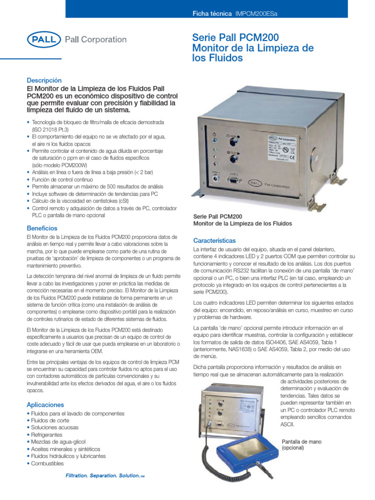 Monitor de Limpieza de Fluidos PCM200 | PDF