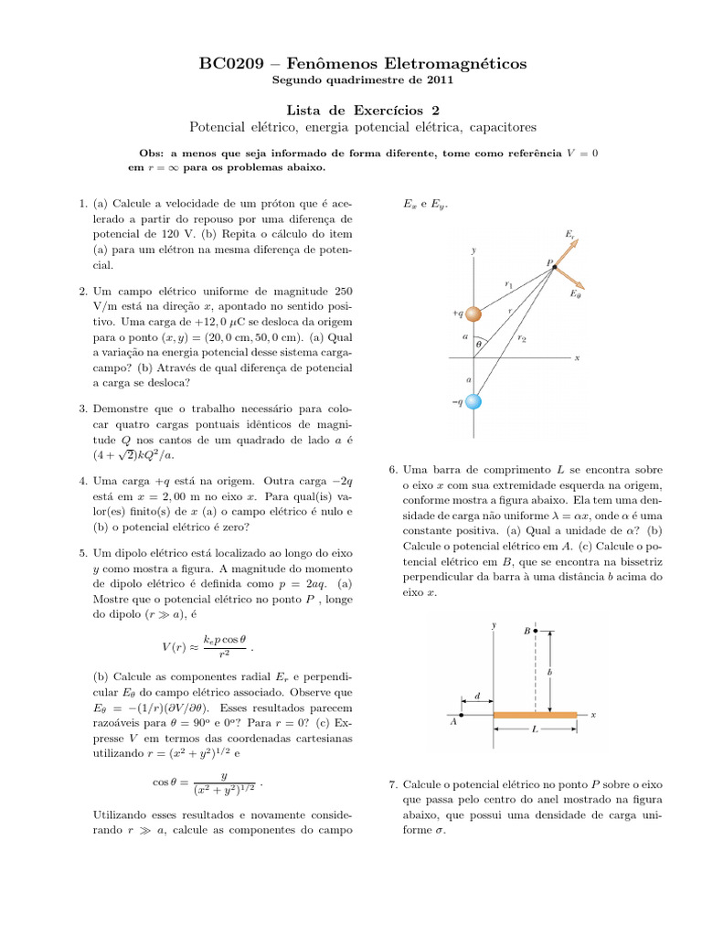 Lista Fem 2 Comum Todas As Turmas | PDF | Capacitor | Capacidade elétrica