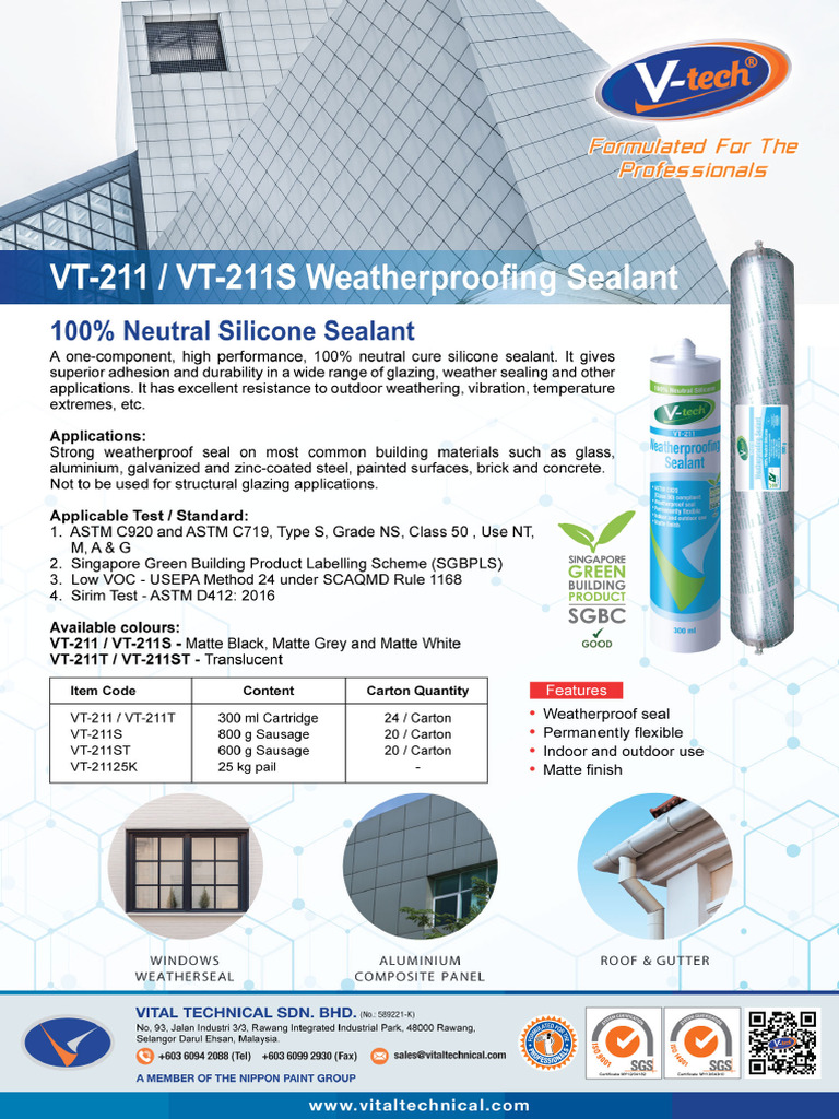 VT 211 VT 211S Weatherproofing Sealant | PDF