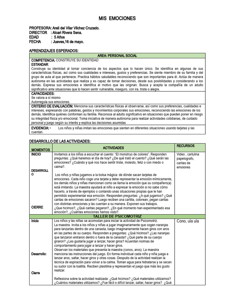 Actividades para Expresar Emociones Infantil | PDF | Las emociones ...