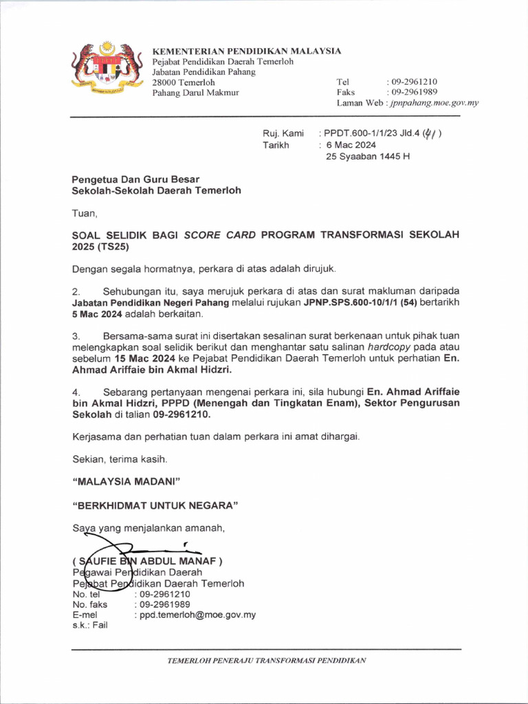 Soal Selidik Bagi Score Card Ts25 | PDF