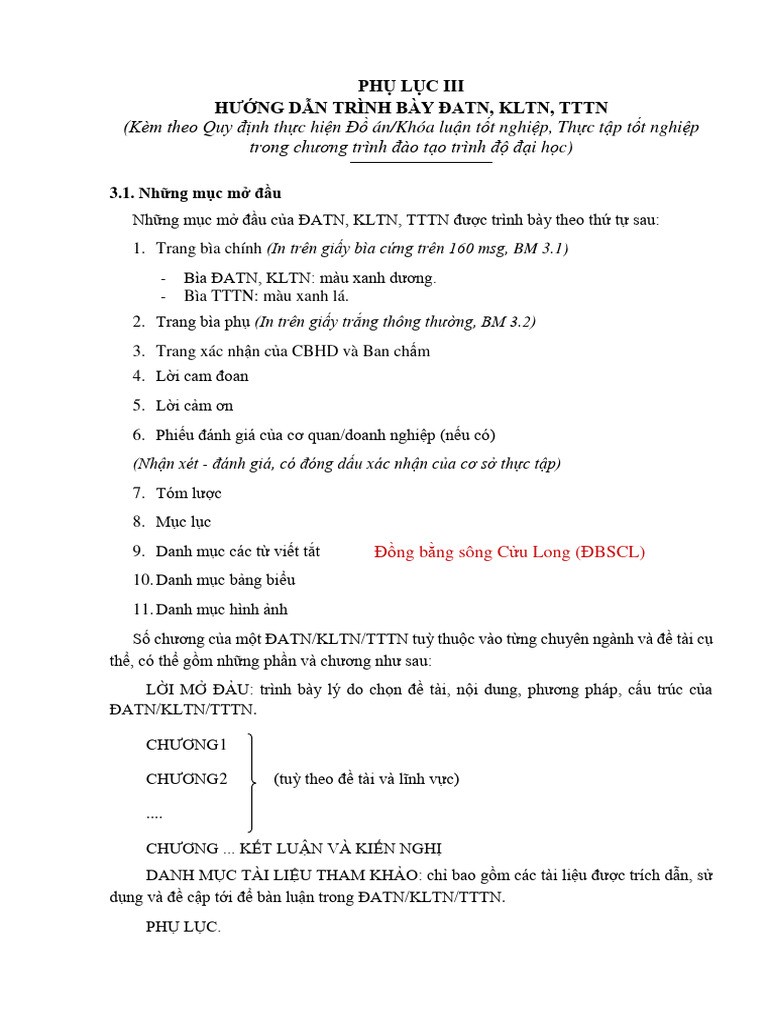 PHỤ LỤC III HƯỚNG DẪN TRÌNH BÀY | PDF