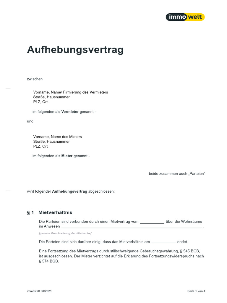 Muster - Mietaufhebungsvertrag - Immowelt 2 | PDF