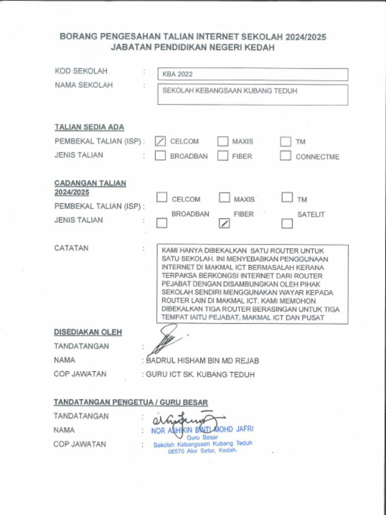 Borang Pengesahan Talian Internet | PDF