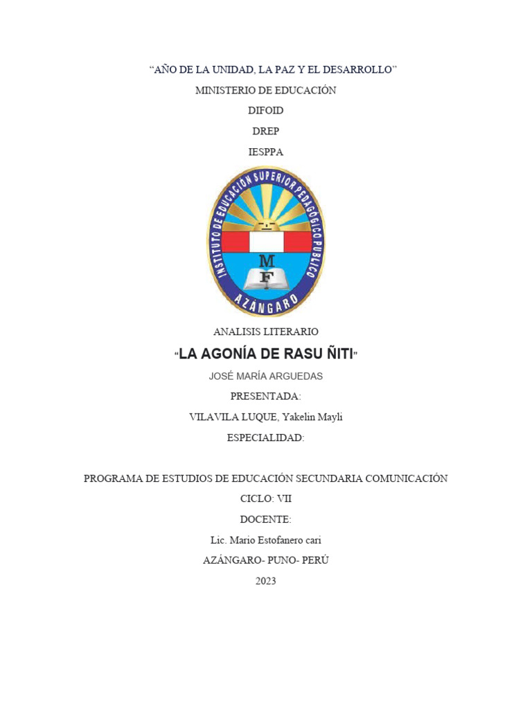 Analisis Literario La Agonia de Rasu Ñiti | PDF | Bailes