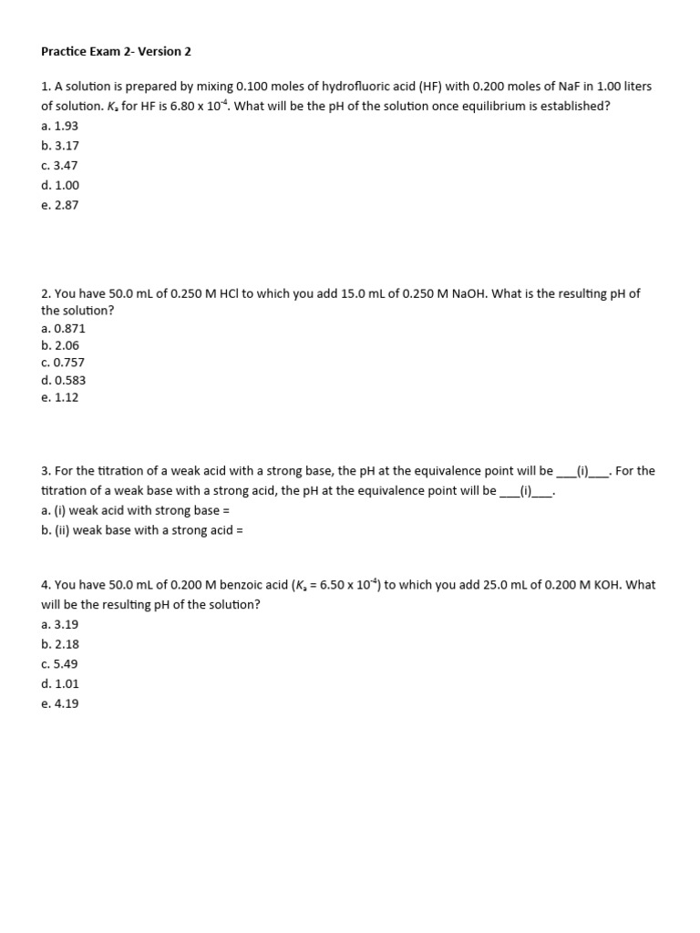 Practice+Exam+2+ (v2) +for+students | PDF | Solubility | Acid