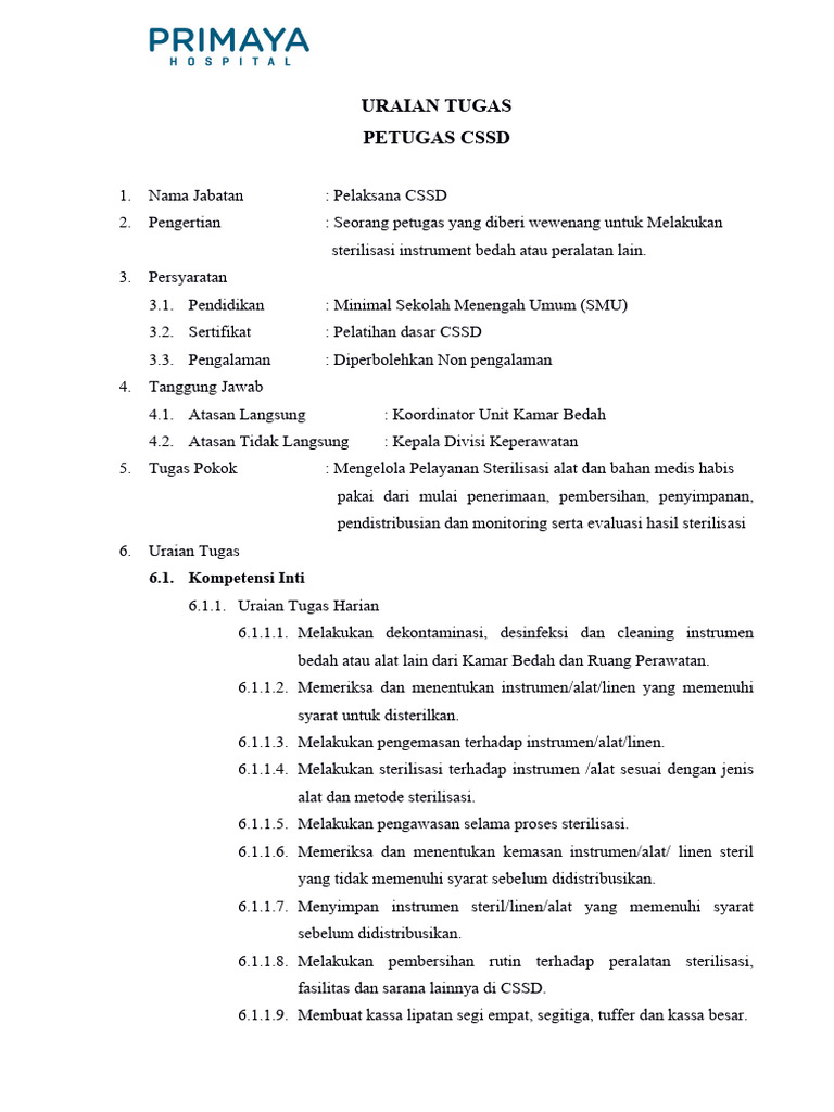 Tugas dan Tanggung Jawab Petugas CSSD | PDF | Sains & Matematika