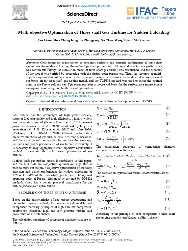 Multi-Objective Optimization of Three-Shaft Gas Turbine For Sudden ...