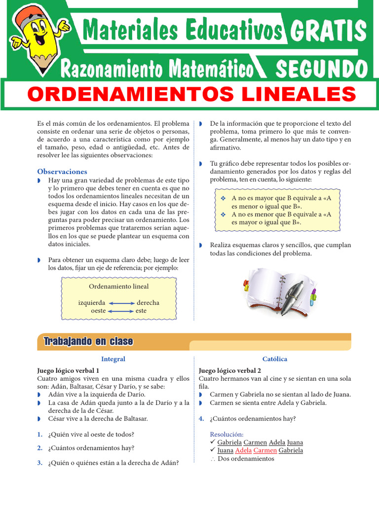Ordenamientos Lineales para Segundo Grado de Secundaria | PDF