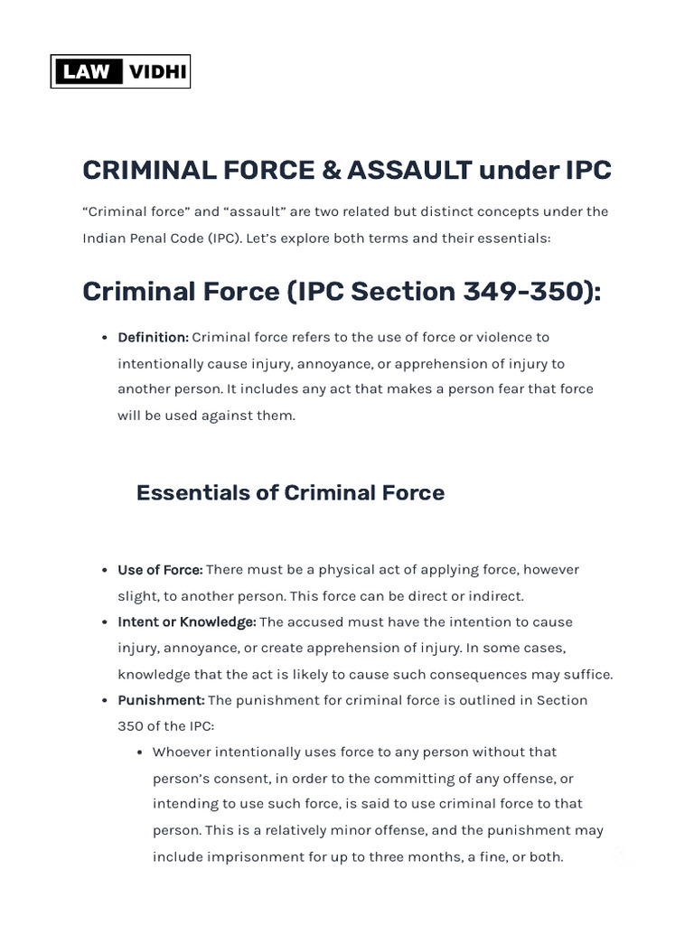 Criminal Force & Assault Under IPC | PDF | Assault | Crimes