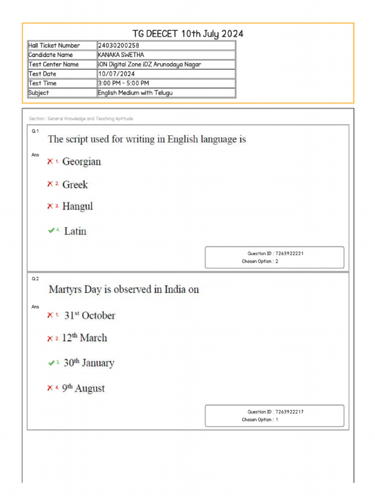 Deecet 2024 Question Papers Swetha PDF