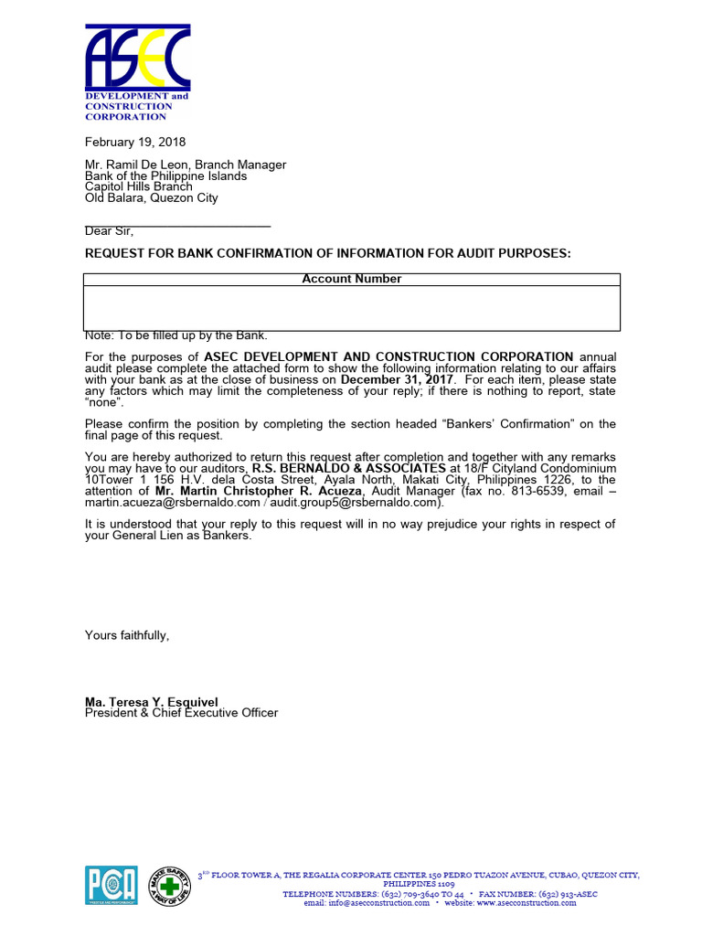 Request for Bank Confirmation for Audit | PDF | Banks | Currency