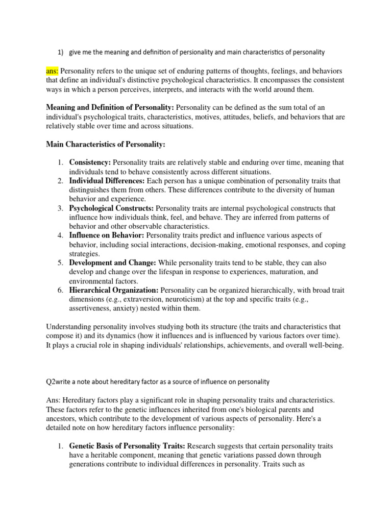 Personality Traits and Influences | PDF | Self Esteem | Humanistic ...