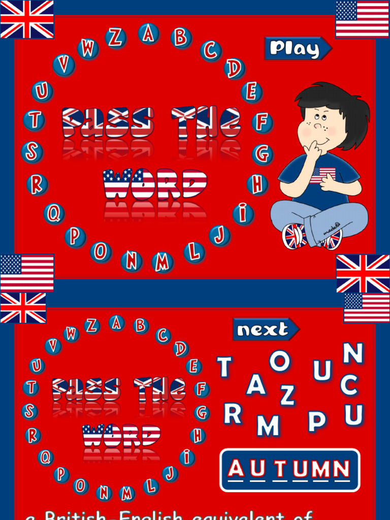Pass the word american vs british english game fun pdf