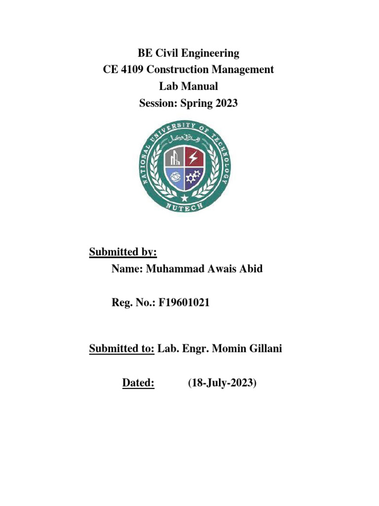 Muhammad Awais Abid Lab Manual | PDF | Project Management | Building ...