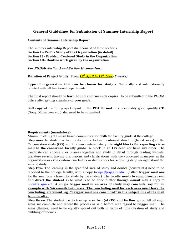 Summer Internship Report Guidelines | PDF | Strategic Management | Data