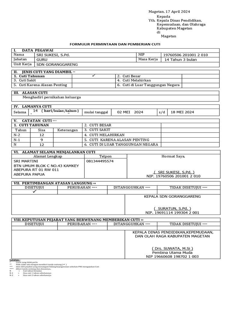 Formulir Cuti Pns Pdf