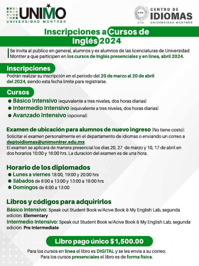 Inscripciones Cursos de Inglés PDF | PDF