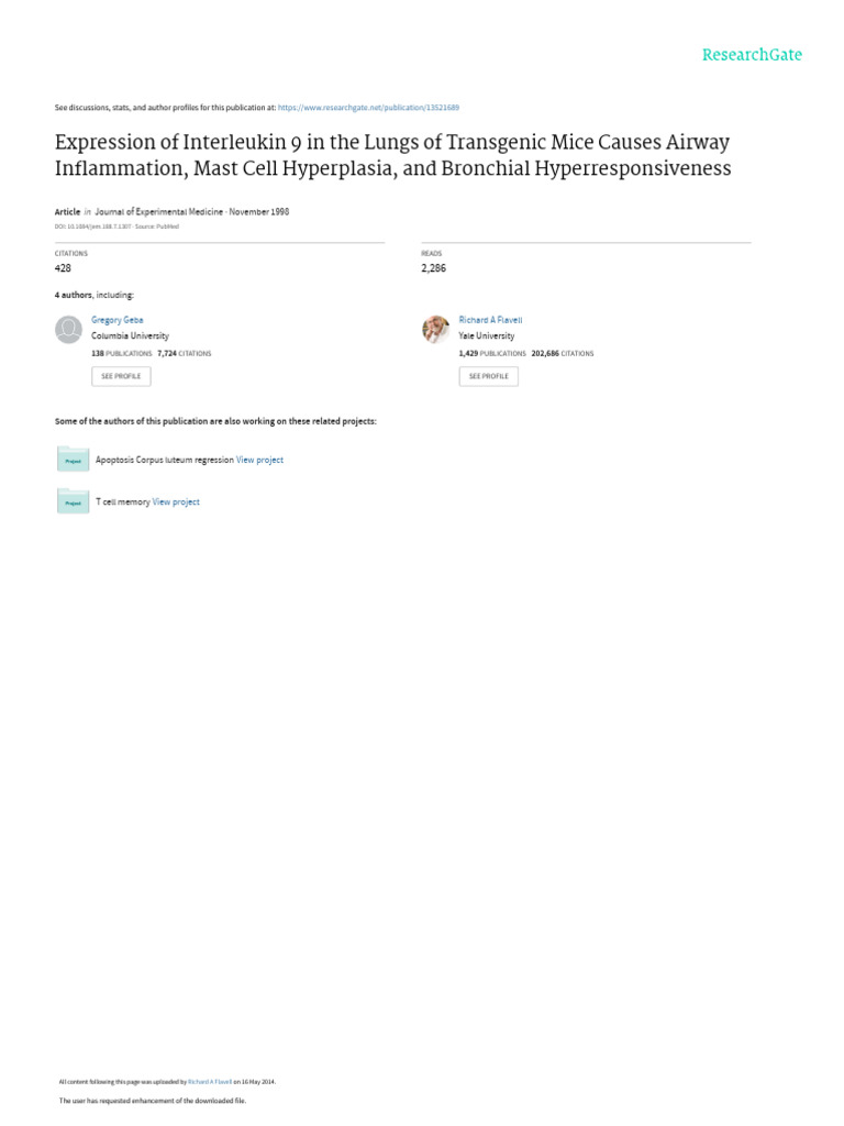 Expression of Interleukin 9 in The Lungs of Transgenic Mice Causes ...