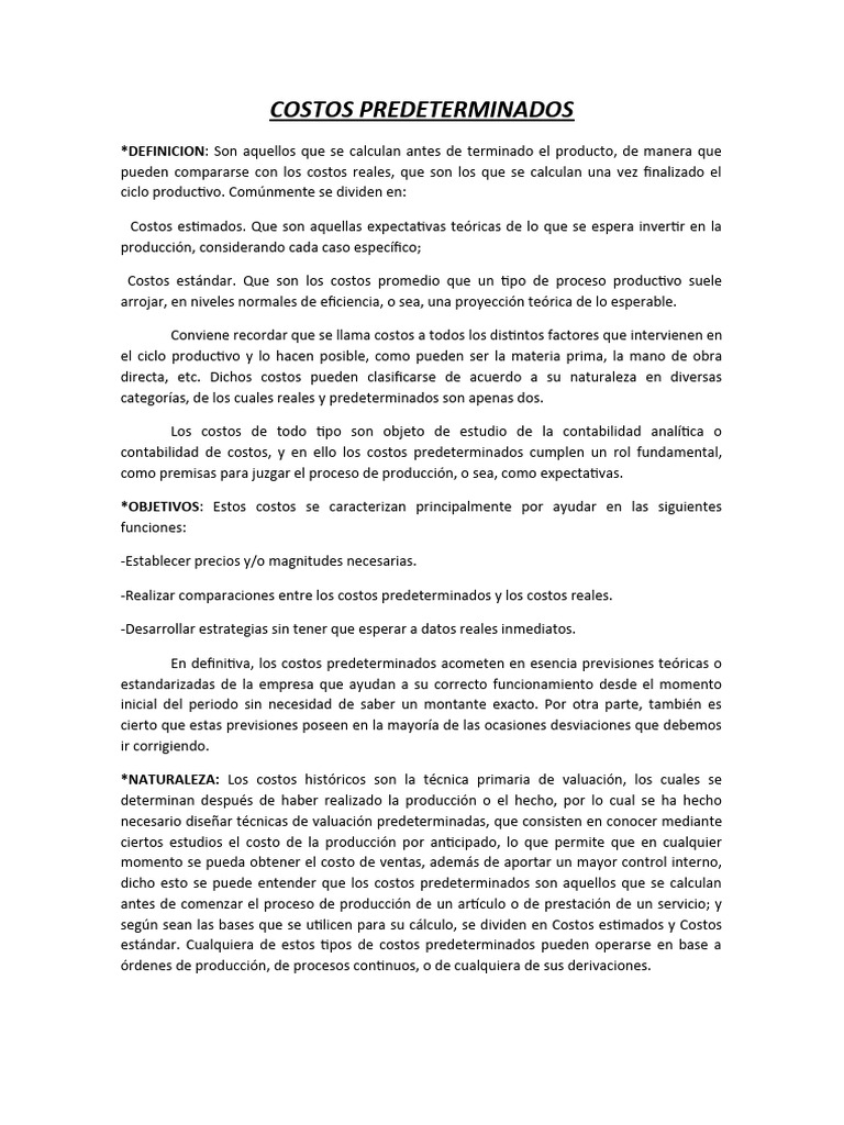 Definición de Costos Predeterminados | PDF | Business | Costo