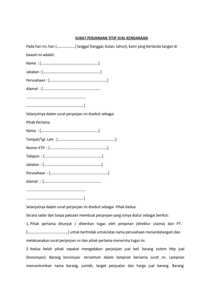 Perjanjian Titip Jual Kendaraan | PDF