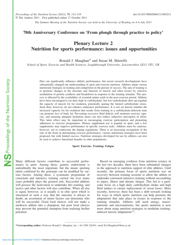 Nutrition For Sports Performance Issues and Opportunities | PDF ...