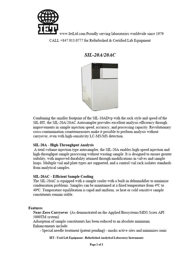 Refurbished SIL-20A/20AC Autosampler | PDF | Injection (Medicine)