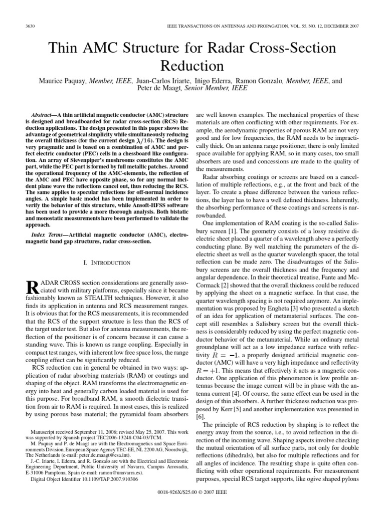 Thin AMC Structure For Radar Cross Secti | PDF | Reflection (Physics ...